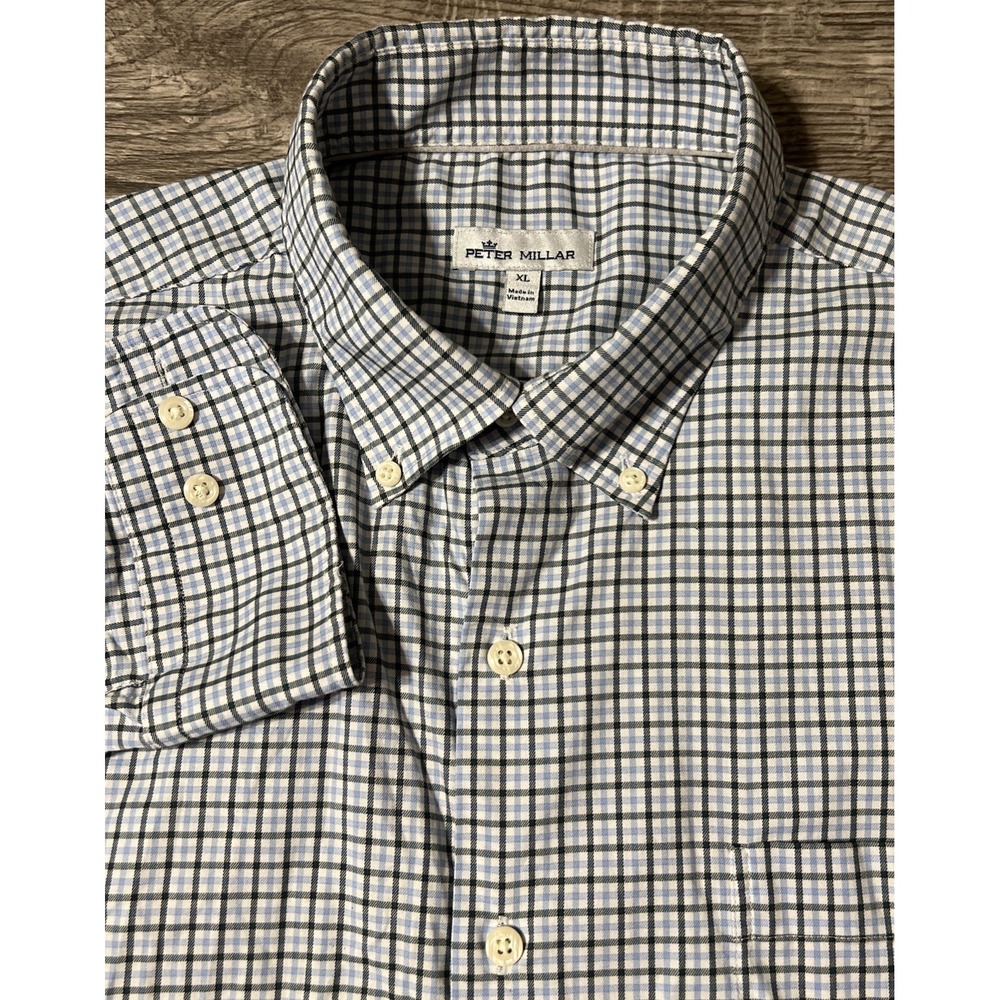 Peter Millar Nanoluxe Plaid Check Button Stretch Long Sleeve Casual Shirt XL